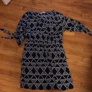 Dark navy and white print faux wrap